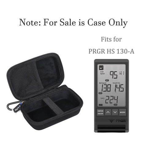 Tailored Carry Case For HS 130 A Portable Golf Launch Monitor Travel Ready Protective Bag open view next to monitor image