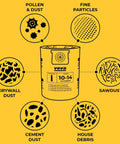 Illustration of 15 Pack 10 To 14 Gallon Vacuum Filter Bags For Wet Dry Vacuum Type F 90662 with debris filtration types shown.
