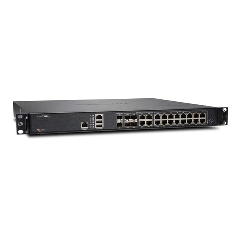 Kickass Network Security Appliance Featuring Multi Core Hardware And Reassembly Free Deep Packet Inspection for midsize businesses, black metal chassis with multiple ports.