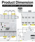 Dual Power Automatic Transfer Switch ATS 2P 63A 220V For Home Backup Power, product dimension diagram with terminal width and screw torque