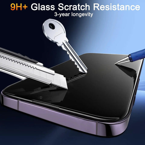 Peep Proof Privacy Screen Protector For iPhone 14 Pro Max 3 Pack With 25 Degree Anti Spy Shield Tempered Glass showing scratch resistance