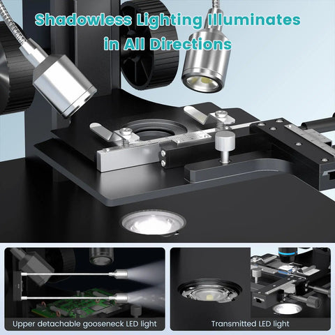 Five Lens 7 Inch HDMI Digital Microscope With Screen Ready To Roll 5000X Magnification For Coins Biology Soldering And Slides mechanical X Y stage with LED lights