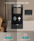 Automatic Double Watch Winder Box With No Fuss Quiet Motor LED Light USB C Powered Adjustable Pillow Locking Case For Automatic Watches 4 Winding Settings Great For Bedroom Or Desk Black