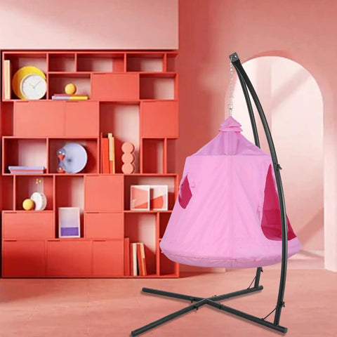 Pink X Shaped Hanging Tree Tent with Swing Chair, Stand, Patio Canopy, Indoor Use, 600D Oxford, 330 lb Capacity