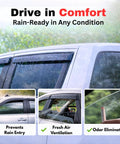 Outlander Rain Guards 2011-2020 Window Visors 4 Pack on Mitsubishi SUV showing rain protection and open window ventilation.