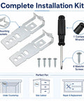 Heavy Duty Stainless Steel Dishwasher Mounting Bracket Kit With 2 Pack Screws And Adjustable Wrench for installation, includes brackets and screws.