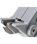 Close-up of Double Cut TurboShear Attachment for drills showing precision cutting edges for 18 gauge sheet metal seam cutting and 90 degree profiles.