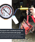 Pro Grade Two In One Brake Bleeder Kit With Handheld Vacuum Pump And Precision Pressure Gauge for efficient brake bleeding.
