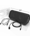 Black Big Bass Portable Bluetooth Speaker With 14 Watts Of Power And Room-Filling Sound For Outdoors And Home, USB cables visible