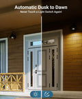 Snap Up These Top Shelf Par30 Led Bulbs Featuring Smart Dusk To Dawn Photocell Sensor For Hassle Free Yard Lighting, 11 Watt Flood Light Two Pack Non Dimmable, featuring automatic dusk to dawn lighting on a porch entrance.