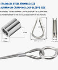 24 Piece Outdoor Wire Clamp Tool Kit With Eight M2 Two Way Wire Rope Clips Eight M3 Stainless Steel Thimbles And Eight M3 Aluminum Crimping Loop Sleeves For One Sixteenth Inch Wire Rope Rigging Tent Rope Guard Rails, showing M3 thimble and crimping sleeve dimensions.