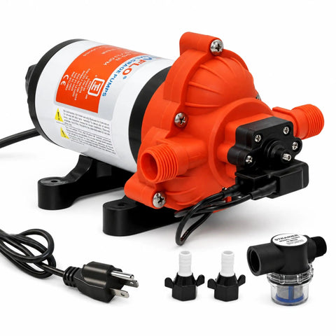 3.3 GPM 45 PSI Self Priming Fresh Water Pump For RV And Caravan With Automatic Demand And Smart Pressure Switch 115V AC