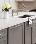 Modern kitchen with 30 Pack 5 Inch Cabinet Pulls With 3 Inch Hole Centers Zinc Alloy Handles In Brushed Nickel Finish on gray cabinets.