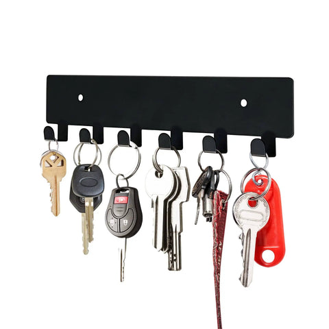 Wall Mounted Key Rack With Six Heavy Duty Hooks For Hallway Or Entryway Self Adhesive Metal Key Holder In Matte Black For Quick Grab And Go Organization displaying keys