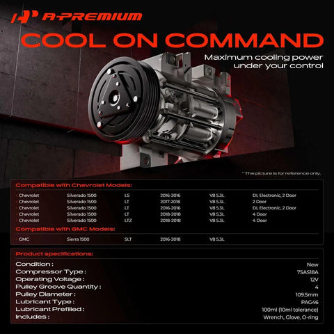 Premium AC Compressor With Clutch Replacement Straight Up Built Tough For Knockout Cooling On Your Daily Driver compatible with Chevrolet.