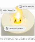 Close-up of moving flame on Outdoor Flameless LED Votive Candle Set of 2, Ivory 1.5 x 4 Inches, LED technology, flicker detail.