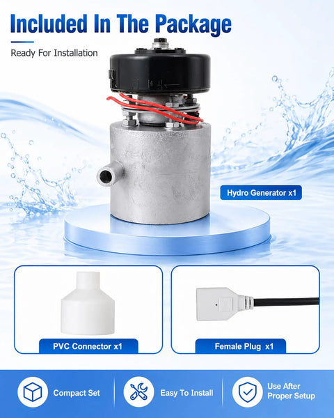 1000W Portable Micro Hydroelectric Generator With Water Turbine, Dual 110V And 220V Output, PVC connector, and female plug