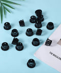 Pack Of 50 Tough Plastic Grommets For Wiring One Half Inch Holes Black Snap Bushing With One Half Inch Mounting Diameter For Cables Up To Three Eighths Inch And Smaller, Cable Protection And Easy Snap Fit, black ABS plastic grommets on blue surface