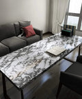 Living room table covered with Grey Marble Contact Paper For Countertops Peel And Stick Waterproof Self Adhesive Marble Wallpaper.