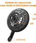 Beefy 3x Crankset FC-TY301 24-34-42T with 170mm aluminum alloy crank arm, mountain bike chainrings in close-up view