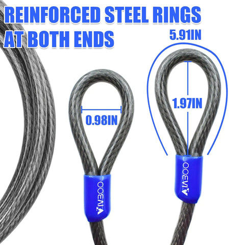 Heavy Duty Security Cable With Loops Five Sixteenths Inch Cut Resistant Waterproof Gear For Travel Home And Outdoor Adventures, loop ends with steel reinforcement.