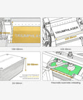 Next Level Automatic Label Marking Machine Featuring Computer Controlled Operation labeled dimensions with unloading process details.