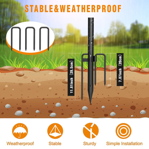Outdoor String Light Poles 8.9ft Heavy Duty Poles With 5 Prong And Hooks stable weatherproof design in ground