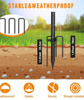 Outdoor String Light Poles 8.9-Foot Tall, 4 Pack With 5-Prong Stakes shown stable and weatherproof in soil.