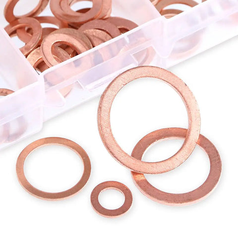 Copper Metric Sealing Washer Set, 165 Pcs, 8 Sizes Flat Washers Kit for Electrical Connections Including M6 M8 M10 M12 M14 M16 M18 M20