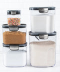Clear Plastic Airtight Food Storage Canister Set For Flour And Sugar With Magnetic Accessories, Grey 9 Piece