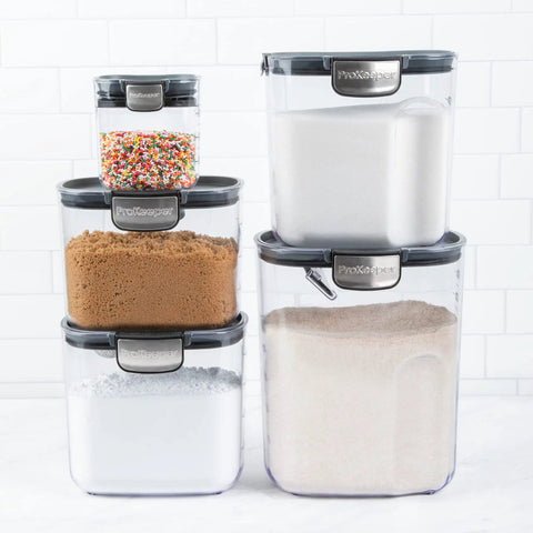 Clear Plastic Airtight Food Storage Canister Set For Flour And Sugar With Magnetic Accessories, Grey 9 Piece