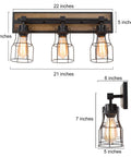 Two Light Farmhouse Vanity Light With Vintage Black Metal Cage And Rustic Wood Finish, E26 Base, Perfect For Bathroom, Kitchen, Hallway Or Bedroom, Open Cage Design For That Dope Industrial Cozy Vibe