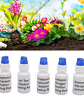 Soil Test Kit For Agriculture And Gardening Liquid pH And NPK Solution Real Time Readings bottles next to colorful flowers
