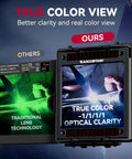 Comparison of traditional lens and true color view in Large View Auto Darkening Welding Helmet With LED Light And Solar Powered Hood