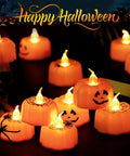 Lit Green LED Flameless Candles Pack 24 Pieces With Realistic Flicker Battery Powered Tea Lights For Halloween decor