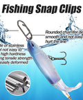 Speed Clips Fishing Tackle Kit 120 Piece With Three Sizes S M L And Storage Box Quick Change Connectors For Saltwater Freshwater Lures Stainless Steel Corrosion Resistant, showing a durable stainless steel connector attached to a lure with text highlighting its quality.