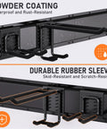 Powder-coated wall mount with durable hooks from Heavy Duty Garden Tool Organizer Wall Mount For Garage With 3 Racks And 6 Adjustable Hooks
