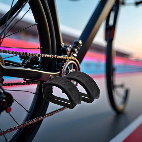 Two Pack Black Bike Pedal Toe Straps For Fixed Gear And Regular Cycling With Beam Design Durable Heavy Duty Foot Straps On Bicycle
