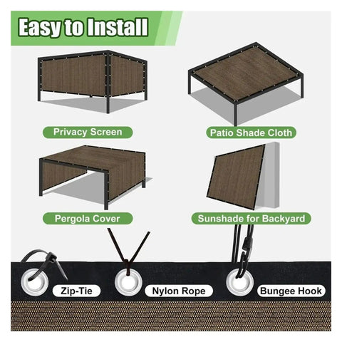 Backyard Outdoor Shade Sail Cover 3x5m Thickened Mesh Awning Cloth Edge Pack For Corner Shading Weatherproof Patio Shelter No Fuss Easy Cut And Splice Garden Rain Moisture Protection, installation uses zip-tie, nylon rope, and bungee hook
