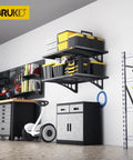 Two Pack 2x3ft Adjustable Metal Garage Wall Shelves Heavy Duty Wall Mounted Storage Racks Black Perforated Steel Panels With Sliding Rail Design for organizing