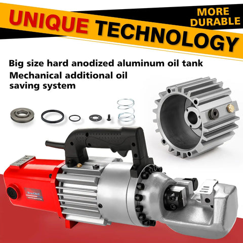Centall 1 Inch Electric Hydraulic Rebar Cutter RC25 Red Fast Cutting Tool with aluminum oil tank and mechanical oil saving system.