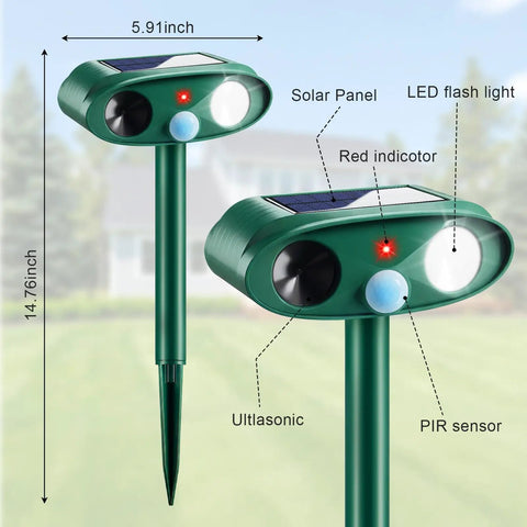 Solar Outdoor Animal Repeller 4 Pack Deer Squirrel Raccoon Cat Deterrent For Gardens And Lawns Keeps Rabbits Skunks Foxes Out Of Veg Patch Flower Beds And Yards, 14.76in solar stake