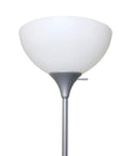 Mother Daughter Floor Lamp With Reading Light In Silver Finish Dual Lamp Setup With White Shades Three Way Main Light And 60W Reading Light