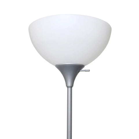 Mother Daughter Floor Lamp With Reading Light In Silver Finish Dual Lamp Setup With White Shades Three Way Main Light And 60W Reading Light