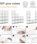 Heavy Duty 12 Cube Storage Organizer Metal Wire Shelf For Closet And Office, Stackable shapes showcased in assembly steps.