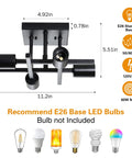 Diagram of 2 Pack Industrial 4 Light Semi Flush Mount Ceiling Light Fixtures Black Modern Farmhouse Sputnik Style with E26 Base dimensions and bulb types