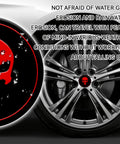 Fresh Four Pack Wheel Center Cap Stickers Featuring A Dope Skull Design In Vivid Red For Any Road Ready Ride These Two Point Two Inch Metal Emblems on a wheel.