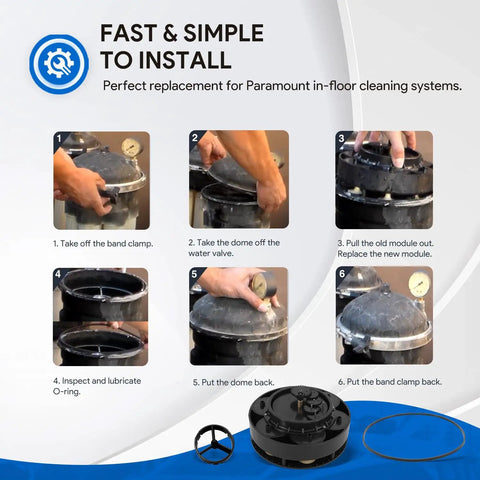 Six Port Module Kit Replacement For In Floor Pool Valve With Valve Shell O Ring 004302440800 Replacement Part That Plays Nice With PCC 2000 Paddock Cyclean Pool Valet PV3 Vanquish Vantage Andrews Advantage Systems, black valve module and O-ring