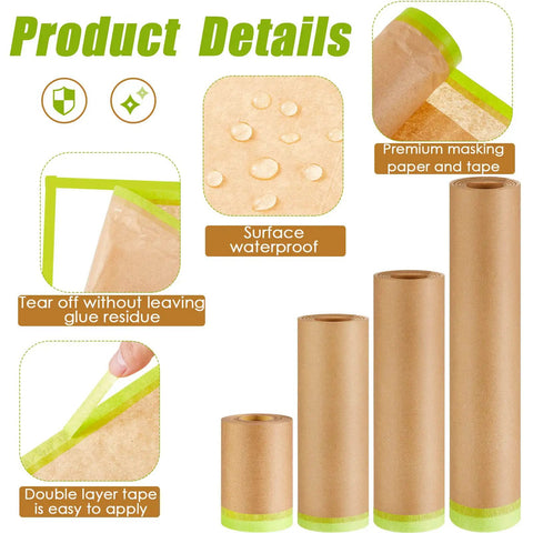 Product details of Eight Roll Masking Tape And Paper Set With Six Paper Rolls And Two Yellow Painter Tapes for DIY painting projects