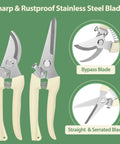 All Purpose Pruning Shears Set With Stainless Steel Blades, bypass and straight style, ergonomic handles, gift for garden lovers